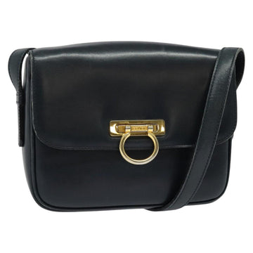 CELINE Shoulder Bag Leather Navy Gold Auth 141341