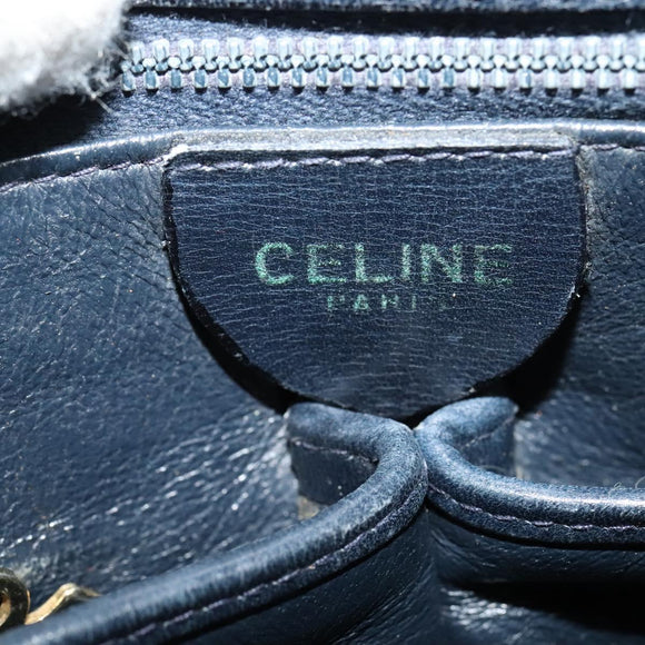 CELINE Shoulder Bag Leather Navy Gold Auth 141341