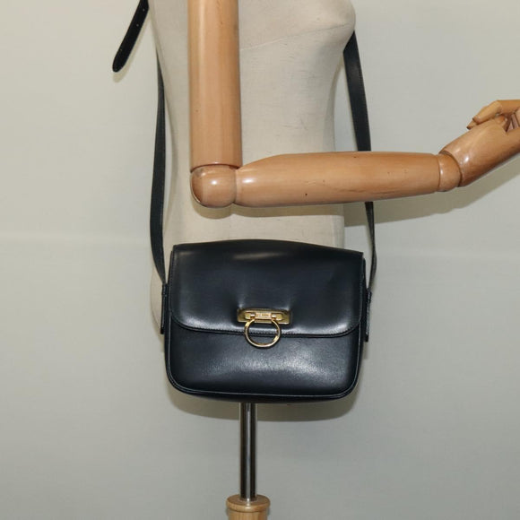 CELINE Shoulder Bag Leather Navy Gold Auth 141341