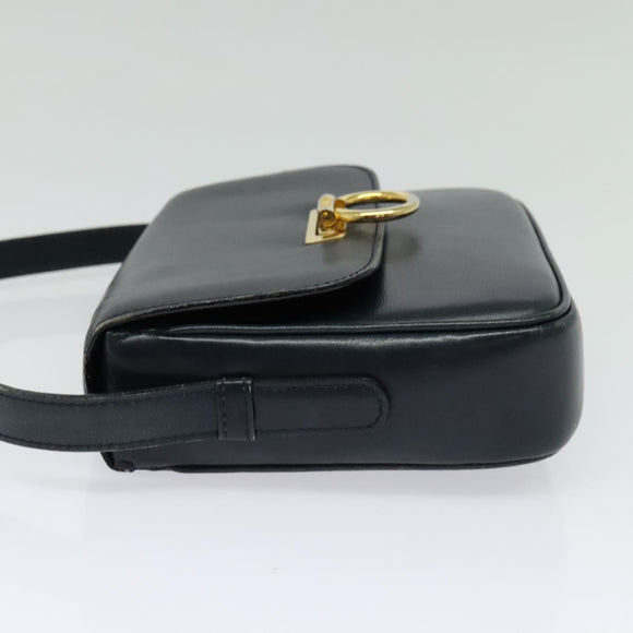 CELINE Shoulder Bag Leather Navy Gold Auth 141341