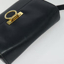CELINE Shoulder Bag Leather Navy Gold Auth 141341-6