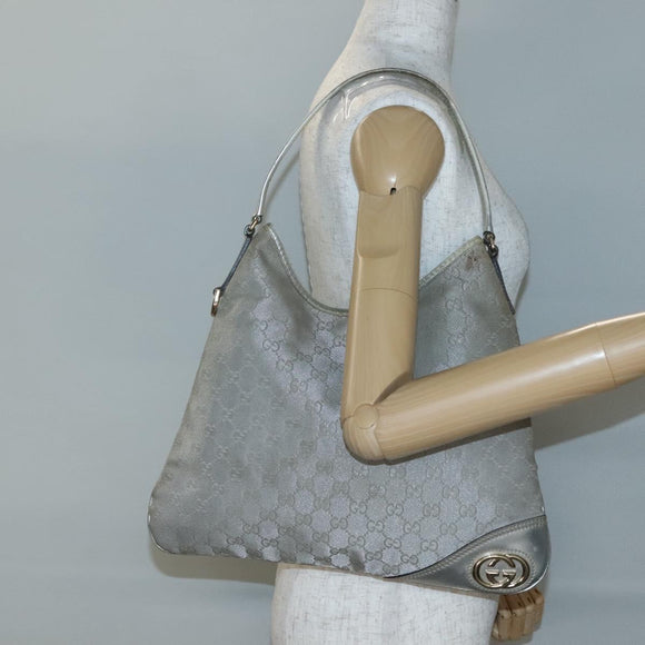 GUCCI GG Canvas Abbey Shoulder Bag Silver 169947 Auth 141344