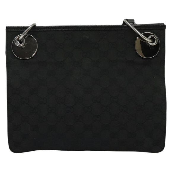 GUCCI GG Canvas Shoulder Bag Black Silver 120841 Auth 141350