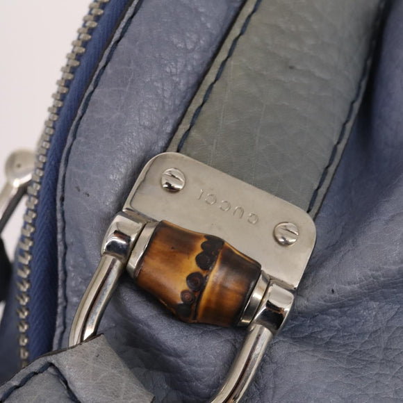GUCCI Bamboo Hand Bag Leather Blue Gold 232959 Auth 141354