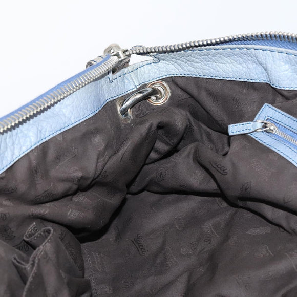 GUCCI Bamboo Hand Bag Leather Blue Gold 232959 Auth 141354