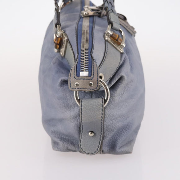 GUCCI Bamboo Hand Bag Leather Blue Gold 232959 Auth 141354