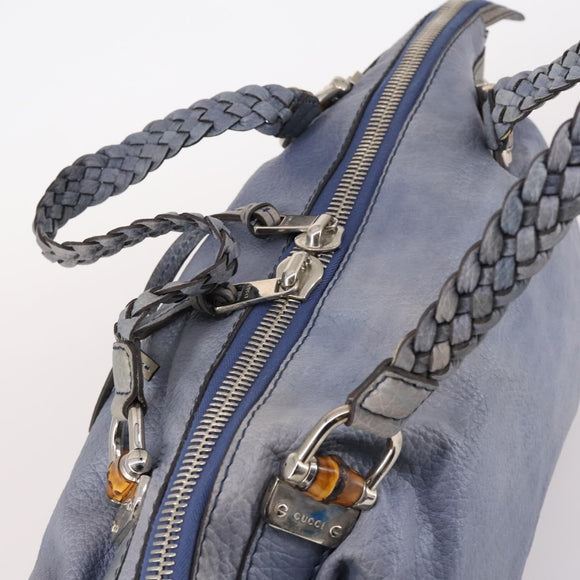GUCCI Bamboo Hand Bag Leather Blue Gold 232959 Auth 141354