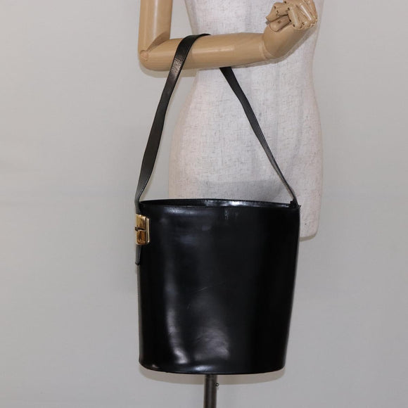 GUCCI Shoulder Bag Enamel Black Gold 001 1448 1814 Auth 141355