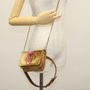 PRADA Chain Kaye Shoulder Bag Velor Beige Gold Auth 141360-23