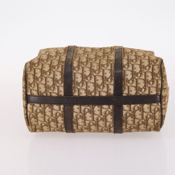 Christian Dior Trotter Canvas Boston Bag Brown Gold Auth 141365