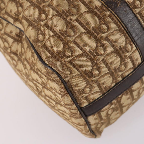 Christian Dior Trotter Canvas Boston Bag Brown Gold Auth 141365