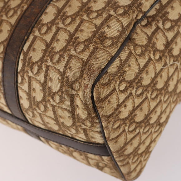 Christian Dior Trotter Canvas Boston Bag Brown Gold Auth 141365