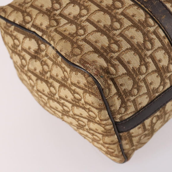 Christian Dior Trotter Canvas Boston Bag Brown Gold Auth 141365