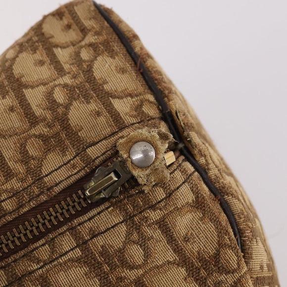 Christian Dior Trotter Canvas Boston Bag Brown Gold Auth 141365