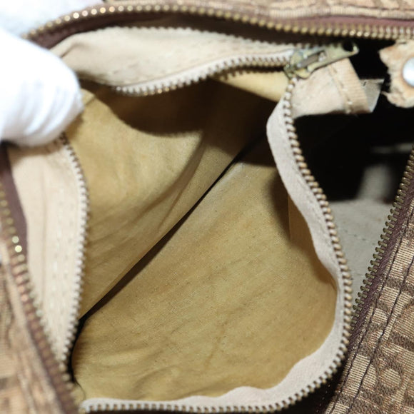 Christian Dior Trotter Canvas Boston Bag Brown Gold Auth 141365