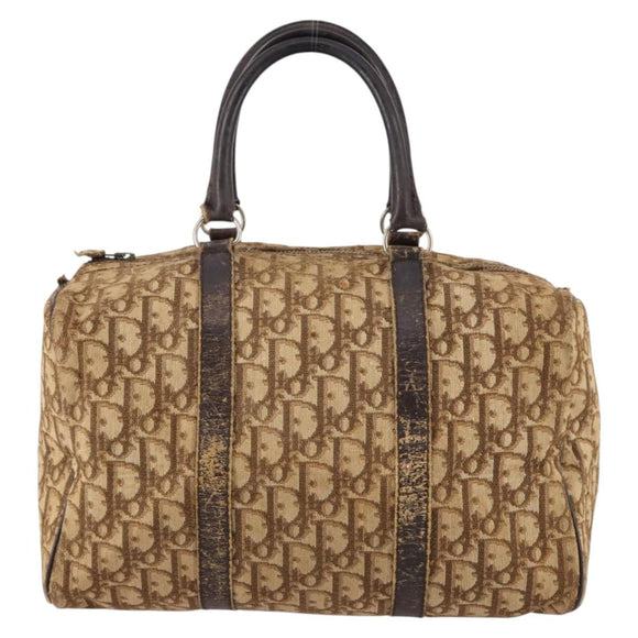 Christian Dior Trotter Canvas Boston Bag Brown Gold Auth 141365