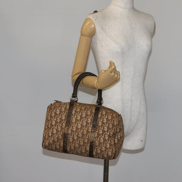 Christian Dior Trotter Canvas Boston Bag Brown Gold Auth 141365