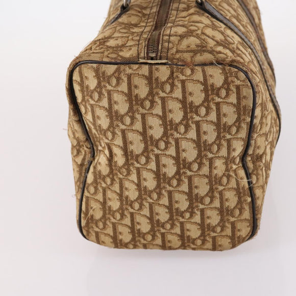 Christian Dior Trotter Canvas Boston Bag Brown Gold Auth 141365