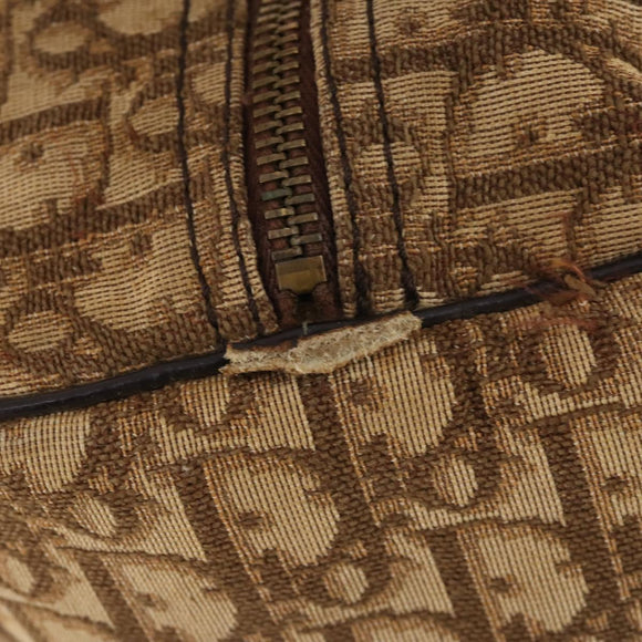 Christian Dior Trotter Canvas Boston Bag Brown Gold Auth 141365