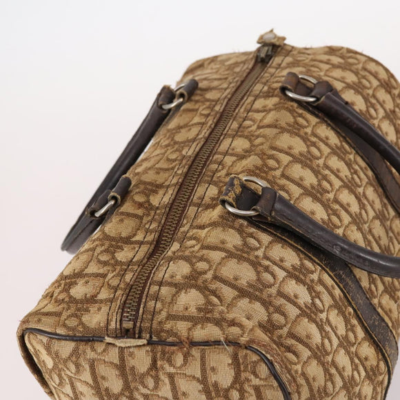 Christian Dior Trotter Canvas Boston Bag Brown Gold Auth 141365