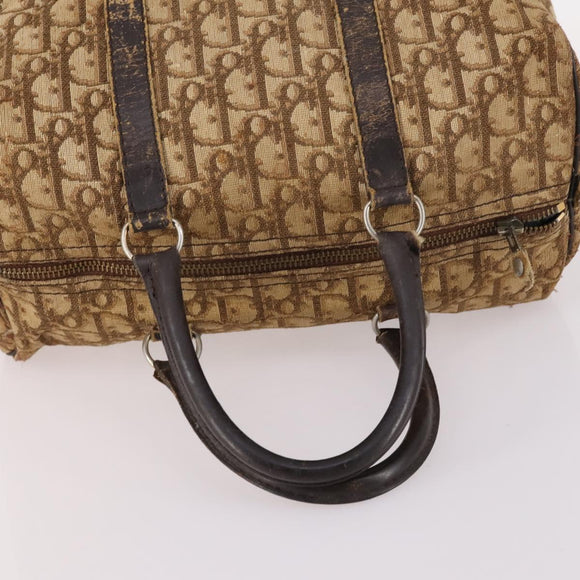 Christian Dior Trotter Canvas Boston Bag Brown Gold Auth 141365