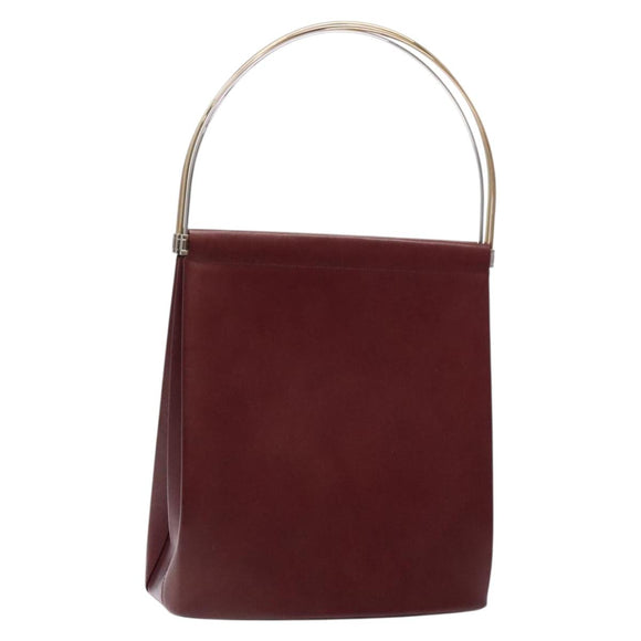 CARTIER Trinity Hand Bag Leather Bordeaux Gold Silver Auth 141366