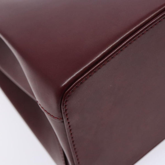 CARTIER Trinity Hand Bag Leather Bordeaux Gold Silver Auth 141366