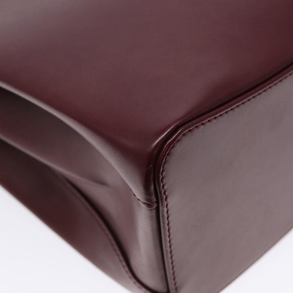 CARTIER Trinity Hand Bag Leather Bordeaux Gold Silver Auth 141366