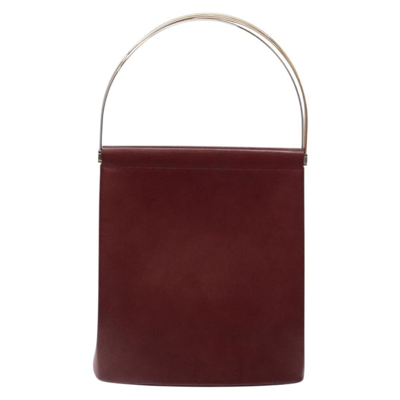 CARTIER Trinity Hand Bag Leather Bordeaux Gold Silver Auth 141366