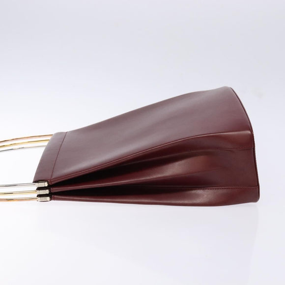 CARTIER Trinity Hand Bag Leather Bordeaux Gold Silver Auth 141366