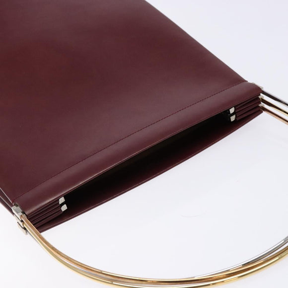 CARTIER Trinity Hand Bag Leather Bordeaux Gold Silver Auth 141366