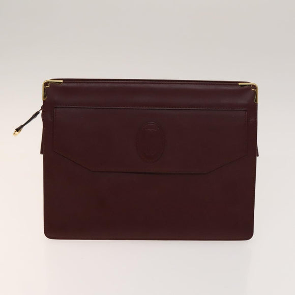 CARTIER Must Line Clutch Bag Leather 5Set Bordeaux Gold Auth 141368