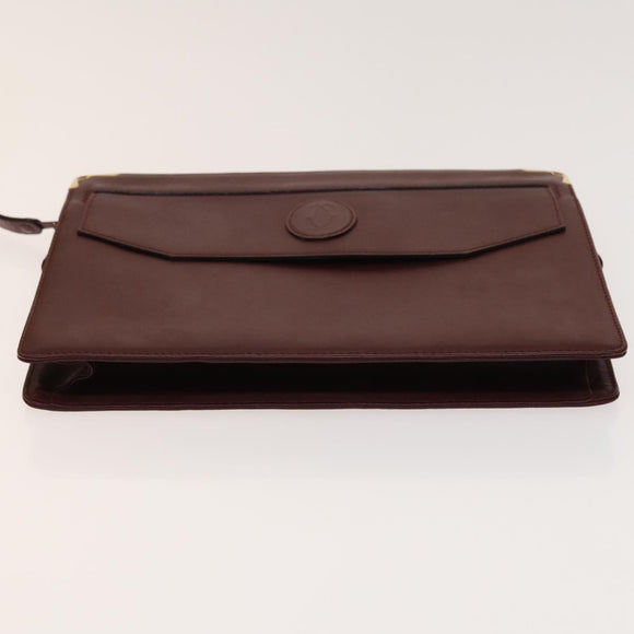 CARTIER Must Line Clutch Bag Leather 5Set Bordeaux Gold Auth 141368