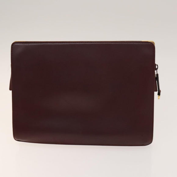 CARTIER Must Line Clutch Bag Leather 5Set Bordeaux Gold Auth 141368
