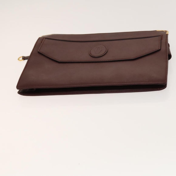 CARTIER Must Line Clutch Bag Leather 5Set Bordeaux Gold Auth 141368