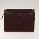 CARTIER Must Line Clutch Bag Leather 5Set Bordeaux Gold Auth 141368-7