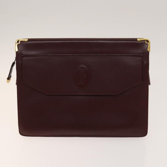 CARTIER Must Line Clutch Bag Leather 5Set Bordeaux Gold Auth 141368