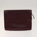 CARTIER Must Line Clutch Bag Leather 5Set Bordeaux Gold Auth 141368-8
