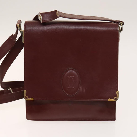CARTIER Must Line Bag Leather Suede 5Set Bordeaux Auth 141369