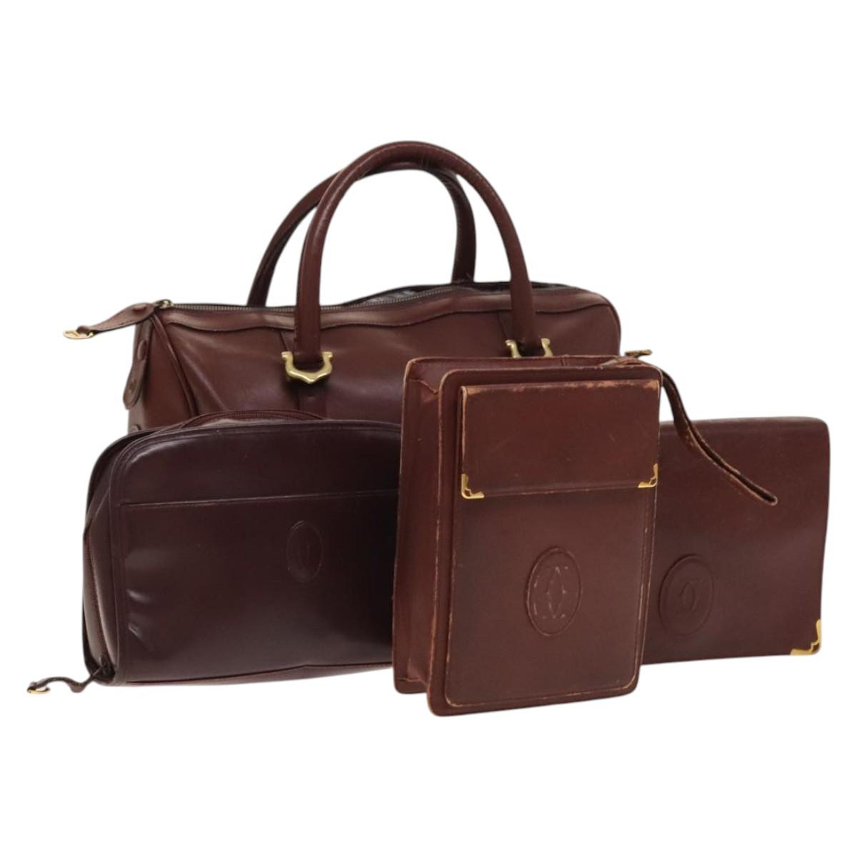 CARTIER Must Line Bag Leather 4Set Bordeaux Auth 141370 Brand