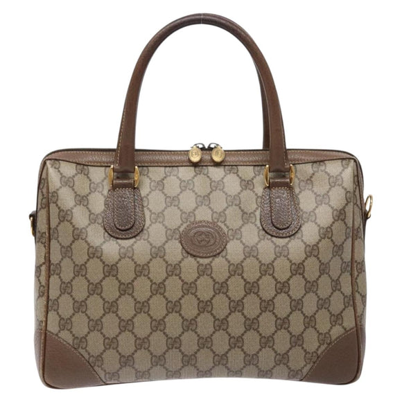 GUCCI GG Supreme Hand Bag PVC Beige Gold Auth 141390