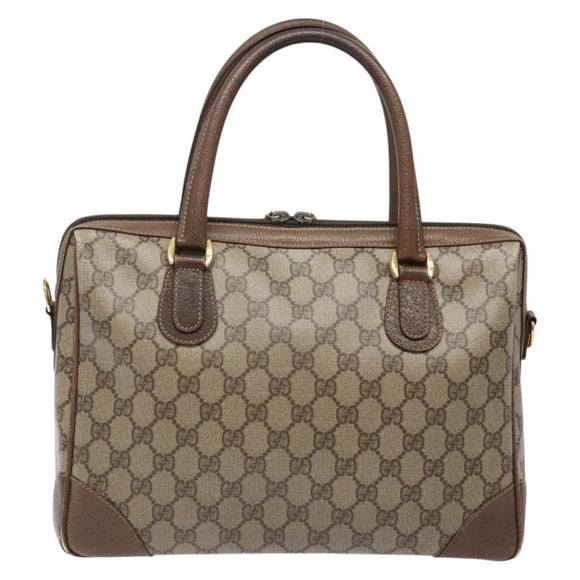 GUCCI GG Supreme Hand Bag PVC Beige Gold Auth 141390