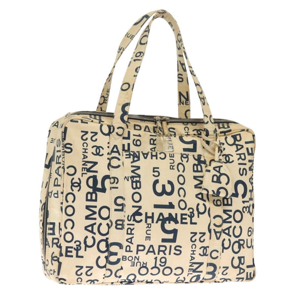 CHANEL Bysy line Tote Bag Canvas White CC Auth 141391