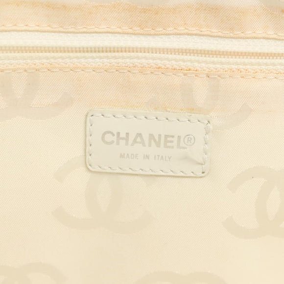 CHANEL Bysy line Tote Bag Canvas White CC Auth 141391