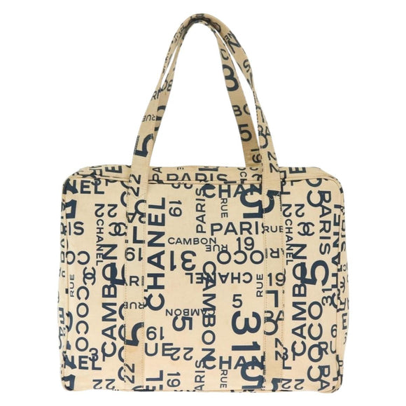 CHANEL Bysy line Tote Bag Canvas White CC Auth 141391