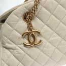 CHANEL Matelasse Chain Shoulder Bag Leather White Gold CC Auth 141392-18