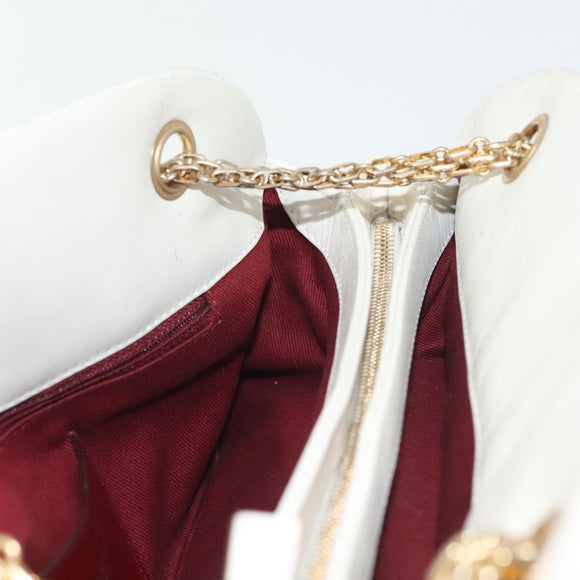 CHANEL Matelasse Chain Shoulder Bag Leather White Gold CC Auth 141392