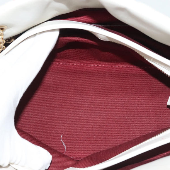 CHANEL Matelasse Chain Shoulder Bag Leather White Gold CC Auth 141392