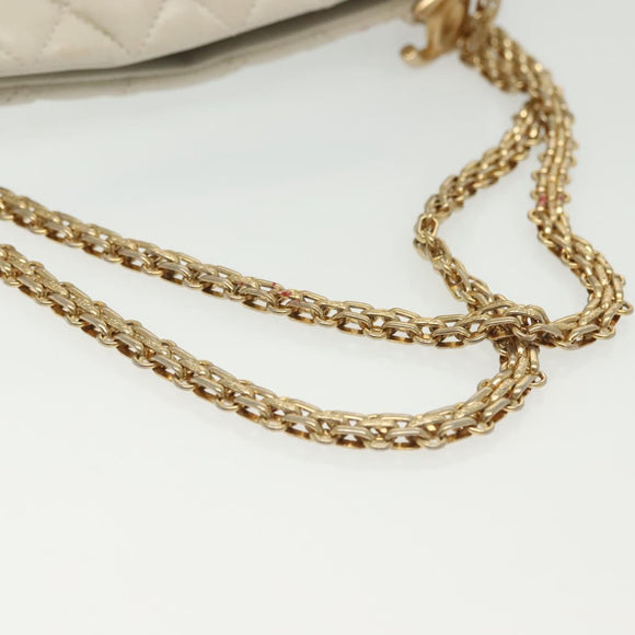 CHANEL Matelasse Chain Shoulder Bag Leather White Gold CC Auth 141392