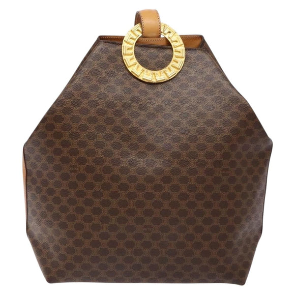 CELINE Macadam Canvas Shoulder Bag PVC Leather Brown Gold Auth 141402